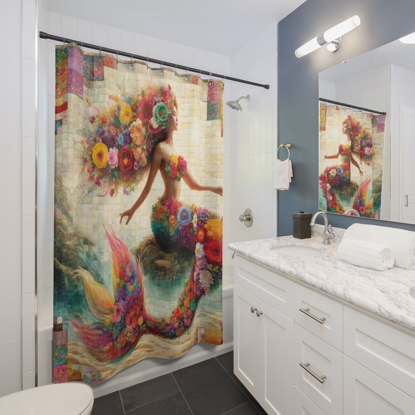 Mermaid: Shower Curtain (Floral Mermaid's Embrace)