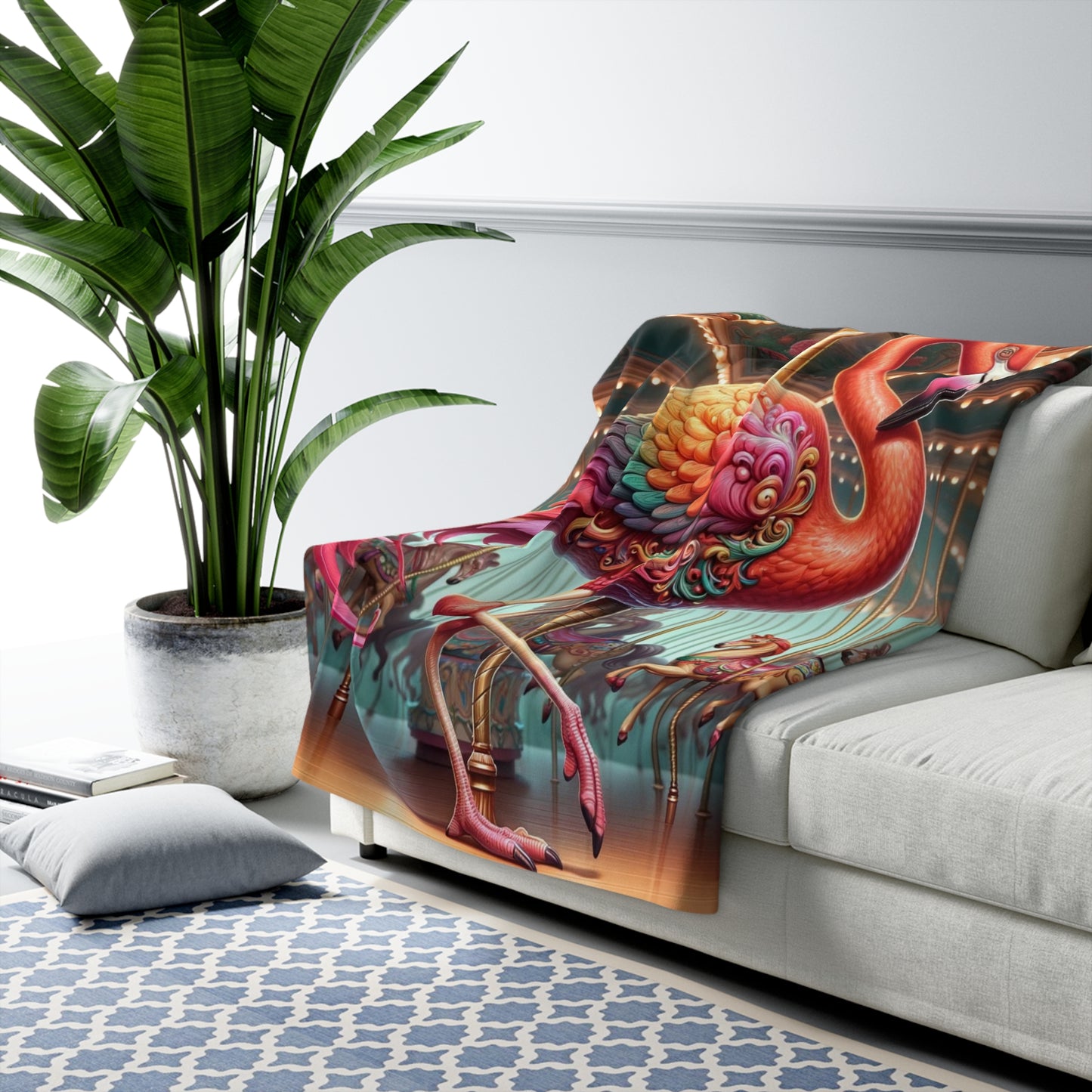 Flamingo: Sherpa Fleece Blanket (Carousel Flamingo)