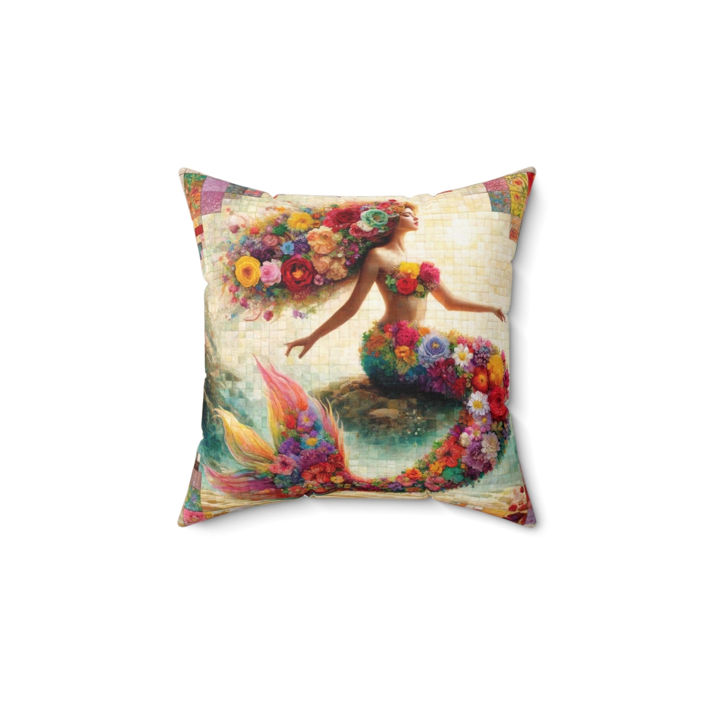 Mermaid: Square Pillow (Floral Mermaid's Embrace)