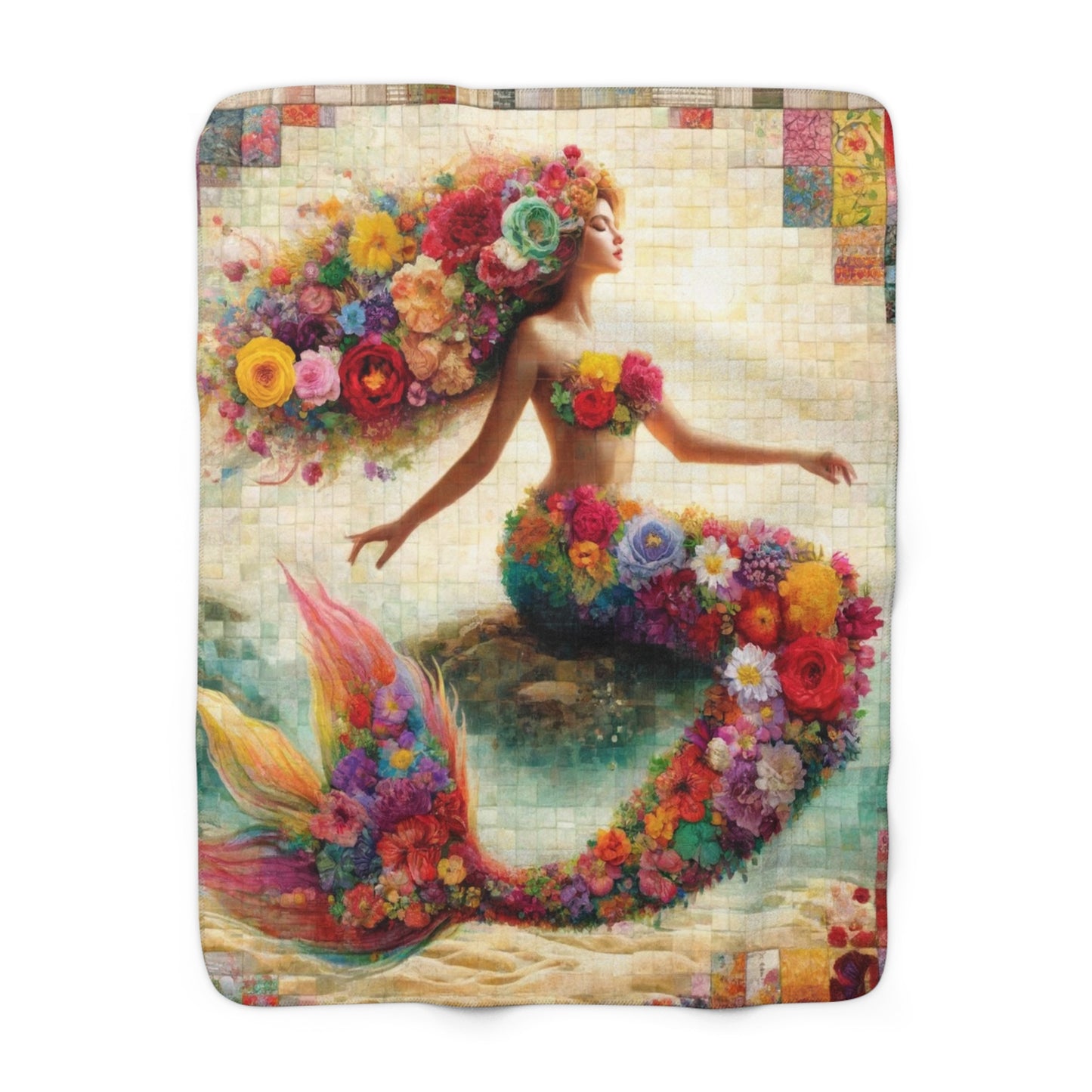 Mermaid: Sherpa Fleece Blanket (Floral Mermaid's Embrace)