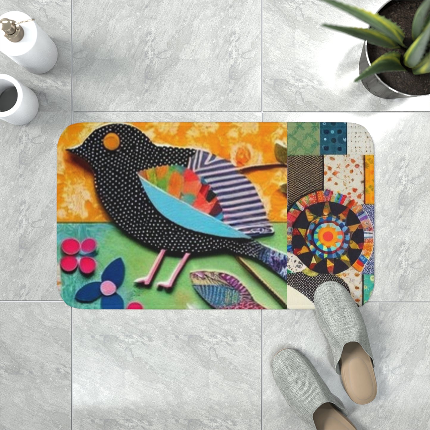 Cats: Memory Foam Bath Mat (Patchwork Songbird)