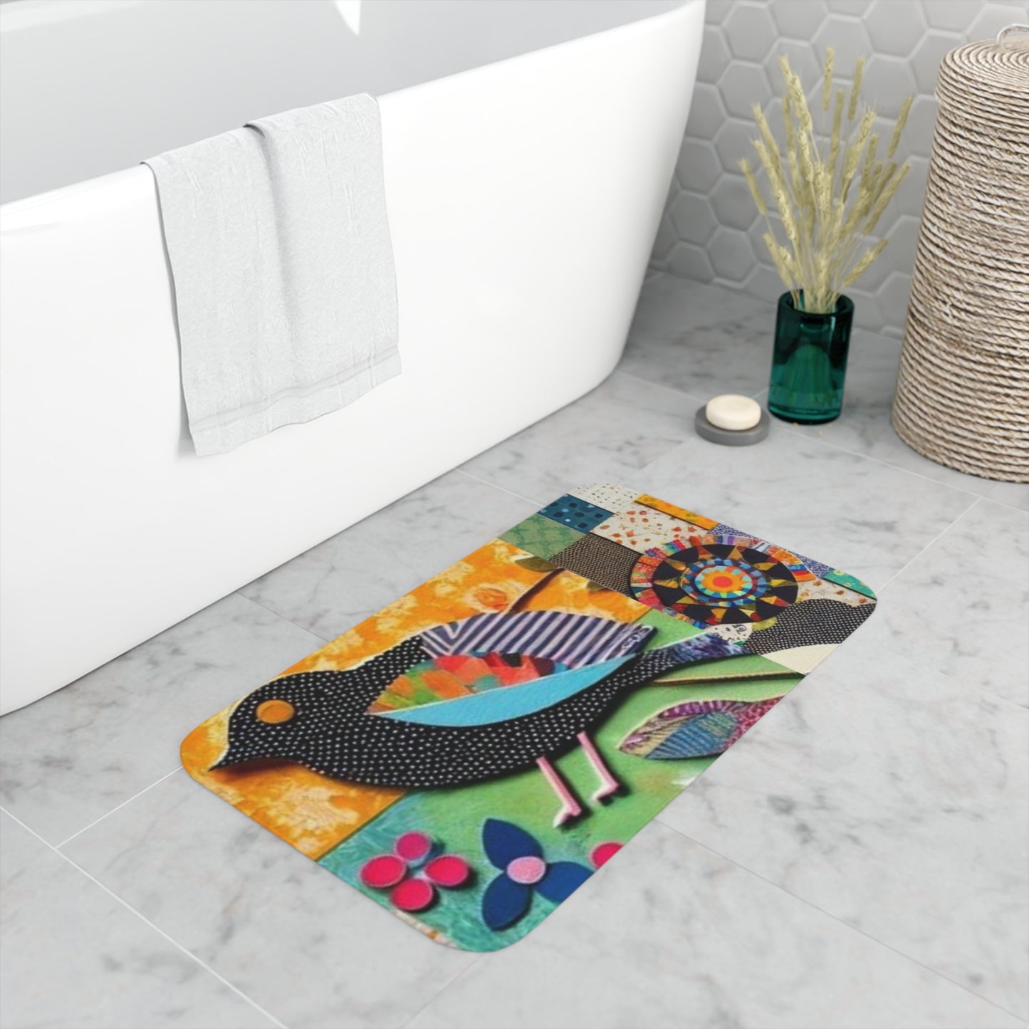 Cats: Memory Foam Bath Mat (Patchwork Songbird)